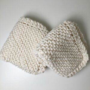 Set of two handmade knitted cotton dish cloths